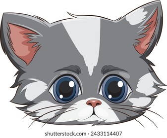 Cute vector illustration of a grey and white kitten