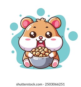 ilustração vetorial bonito de hamster comendo nozes