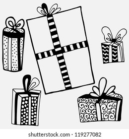 Cute vector illustration with hand drawn gifts
