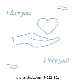 Cute vector illustration: hand holds heart. Love symbol. Design for banner, flyer, poster or print. 