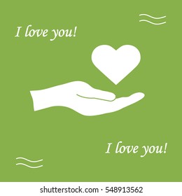 Cute vector illustration: hand holds heart. Love symbol. Design for banner, flyer, poster or print. 