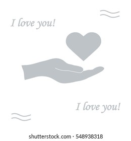 Cute vector illustration: hand holds heart. Love symbol. Design for banner, flyer, poster or print. 