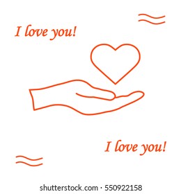 Cute vector illustration: hand holds heart. Love symbol. Design for banner, flyer, poster or print. 