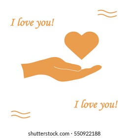 Cute vector illustration: hand holds heart. Love symbol. Design for banner, flyer, poster or print. 