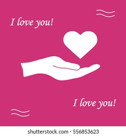 Cute vector illustration: hand holds heart. Love symbol. Design for banner, flyer, poster or print. 