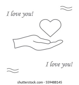 Cute vector illustration: hand holds heart. Love symbol. Design for banner, flyer, poster or print. 