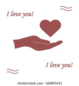 Cute vector illustration: hand holds heart. Love symbol. Design for banner, flyer, poster or print. 