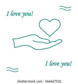 Cute vector illustration: hand holds heart. Love symbol. Design for banner, flyer, poster or print. 