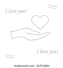 Cute vector illustration: hand holds heart. Love symbol. Design for banner, flyer, poster or print. 