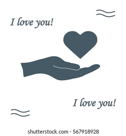 Cute vector illustration: hand holds heart. Love symbol. Design for banner, flyer, poster or print. 