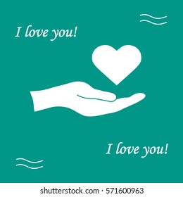 Cute vector illustration: hand holds heart. Love symbol. Design for banner, flyer, poster or print. 