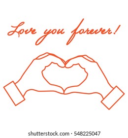 Cute vector illustration: hand making a heart shape. Love symbol. Design for banner, flyer, poster or print. 