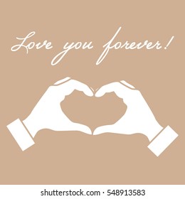 Cute vector illustration: hand making a heart shape. Love symbol. Design for banner, flyer, poster or print. 