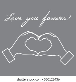 Cute vector illustration: hand making a heart shape. Love symbol. Design for banner, flyer, poster or print. 