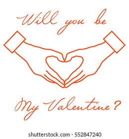 Cute vector illustration: hand making a heart shape. Love symbol. Design for banner, flyer, poster or print. 