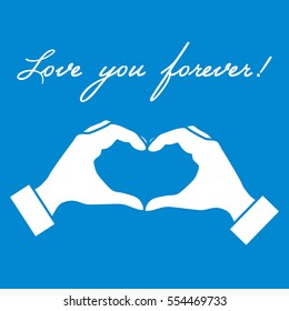 Cute vector illustration: hand making a heart shape. Love symbol. Design for banner, flyer, poster or print. 