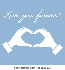 Cute vector illustration: hand making a heart shape. Love symbol. Design for banner, flyer, poster or print. 