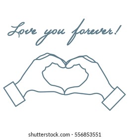 Cute vector illustration: hand making a heart shape. Love symbol. Design for banner, flyer, poster or print. 
