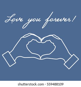 Cute vector illustration: hand making a heart shape. Love symbol. Design for banner, flyer, poster or print. 