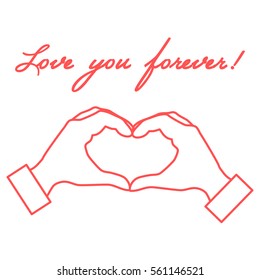 Cute vector illustration: hand making a heart shape. Love symbol. Design for banner, flyer, poster or print. 