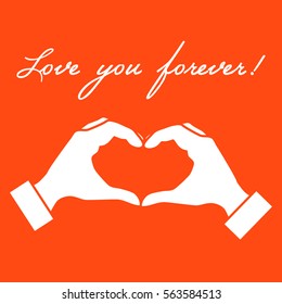 Cute vector illustration: hand making a heart shape. Love symbol. Design for banner, flyer, poster or print. 