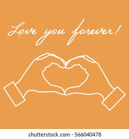 Cute vector illustration: hand making a heart shape. Love symbol. Design for banner, flyer, poster or print. 