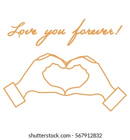Cute vector illustration: hand making a heart shape. Love symbol. Design for banner, flyer, poster or print. 