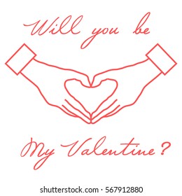Cute vector illustration: hand making a heart shape. Love symbol. Design for banner, flyer, poster or print. 