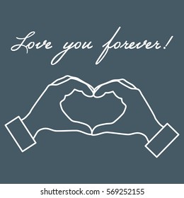 Cute vector illustration: hand making a heart shape. Love symbol. Design for banner, flyer, poster or print. 