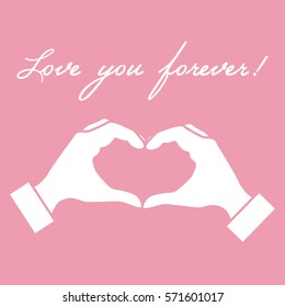 Cute vector illustration: hand making a heart shape. Love symbol. Design for banner, flyer, poster or print. 