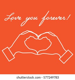 Cute vector illustration: hand making a heart shape. Love symbol. Design for banner, flyer, poster or print. 