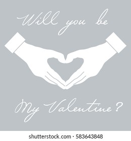 Cute vector illustration: hand making a heart shape. Love symbol. Design for banner, flyer, poster or print. 