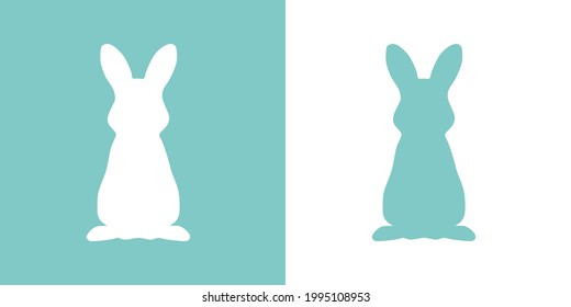 Cute vector illustration of a hand-drawn rabbit on a white and pastel turquoise background, card or card design.