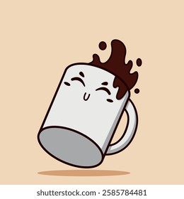 cute vector illustration of a happy coffee mug in cartoon style