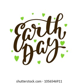 Cute vector illustration of happy Earth day lettering. Text sign slogan design for quote poster, greeting card, eco print, cool badge