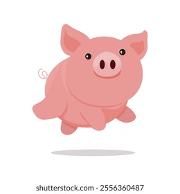 A cute vector illustration of a happy pink pig. 