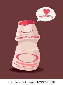 Cute Vector Illustration Of A Happy Probiotic Yogurt Drink