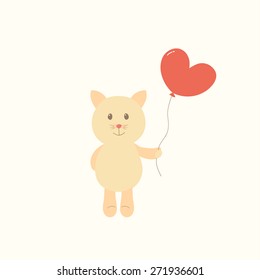 Cute vector illustration.Cat with heart. Can be used for Valentines postcard, celebration postcard, invitation, scrapbooking.