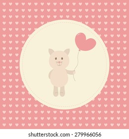 Cute vector illustration.Cat with heart. Can be used for Valentines postcard, celebration postcard, invitation, scrapbooking.