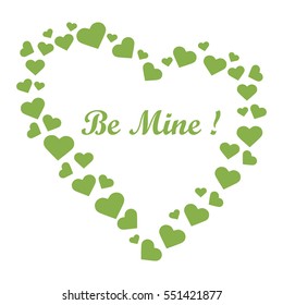 Cute vector illustration: heart composed of many hearts and the words: Be Mine. Design for banner, flyer, poster or print. Greeting card Valentine's Day.