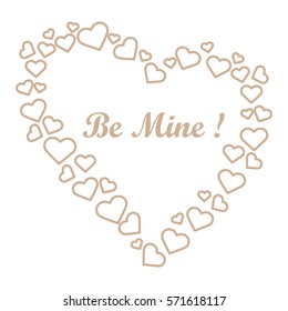 Cute vector illustration: heart composed of many hearts and the words: Be Mine. Design for banner, flyer, poster or print. Greeting card Valentine's Day.