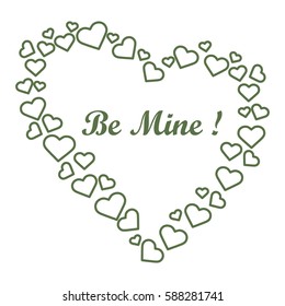 Cute vector illustration: heart composed of many hearts and the words: Be Mine. Design for banner, flyer, poster or print. Greeting card Valentine's Day.