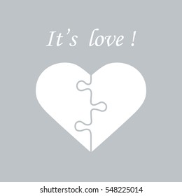 Cute vector illustration with heart in the form of a puzzle and inscription. Design for banner, flyer, poster or print. Greeting card Valentine's Day.