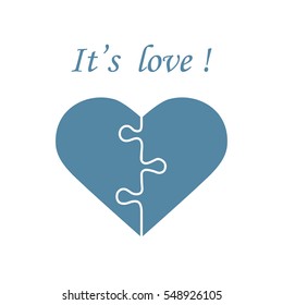 Cute vector illustration with heart in the form of a puzzle and inscription. Design for banner, flyer, poster or print. Greeting card Valentine's Day.