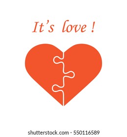 Cute vector illustration with heart in the form of a puzzle and inscription. Design for banner, flyer, poster or print. Greeting card Valentine's Day.