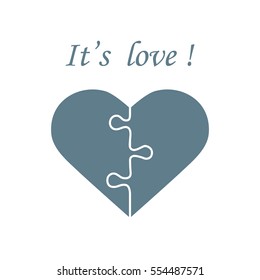 Cute vector illustration with heart in the form of a puzzle and inscription. Design for banner, flyer, poster or print. Greeting card Valentine's Day.