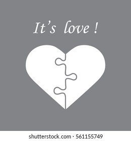 Cute vector illustration with heart in the form of a puzzle and inscription. Design for banner, flyer, poster or print. Greeting card Valentine's Day.