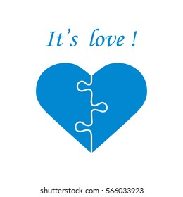 Cute vector illustration with heart in the form of a puzzle and inscription. Design for banner, flyer, poster or print. Greeting card Valentine's Day.