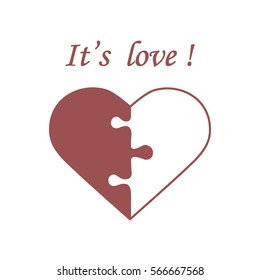 Cute vector illustration with heart in the form of a puzzle and inscription. Design for banner, flyer, poster or print. Greeting card Valentine's Day.