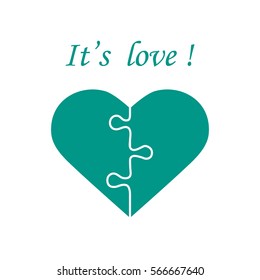 Cute vector illustration with heart in the form of a puzzle and inscription. Design for banner, flyer, poster or print. Greeting card Valentine's Day.